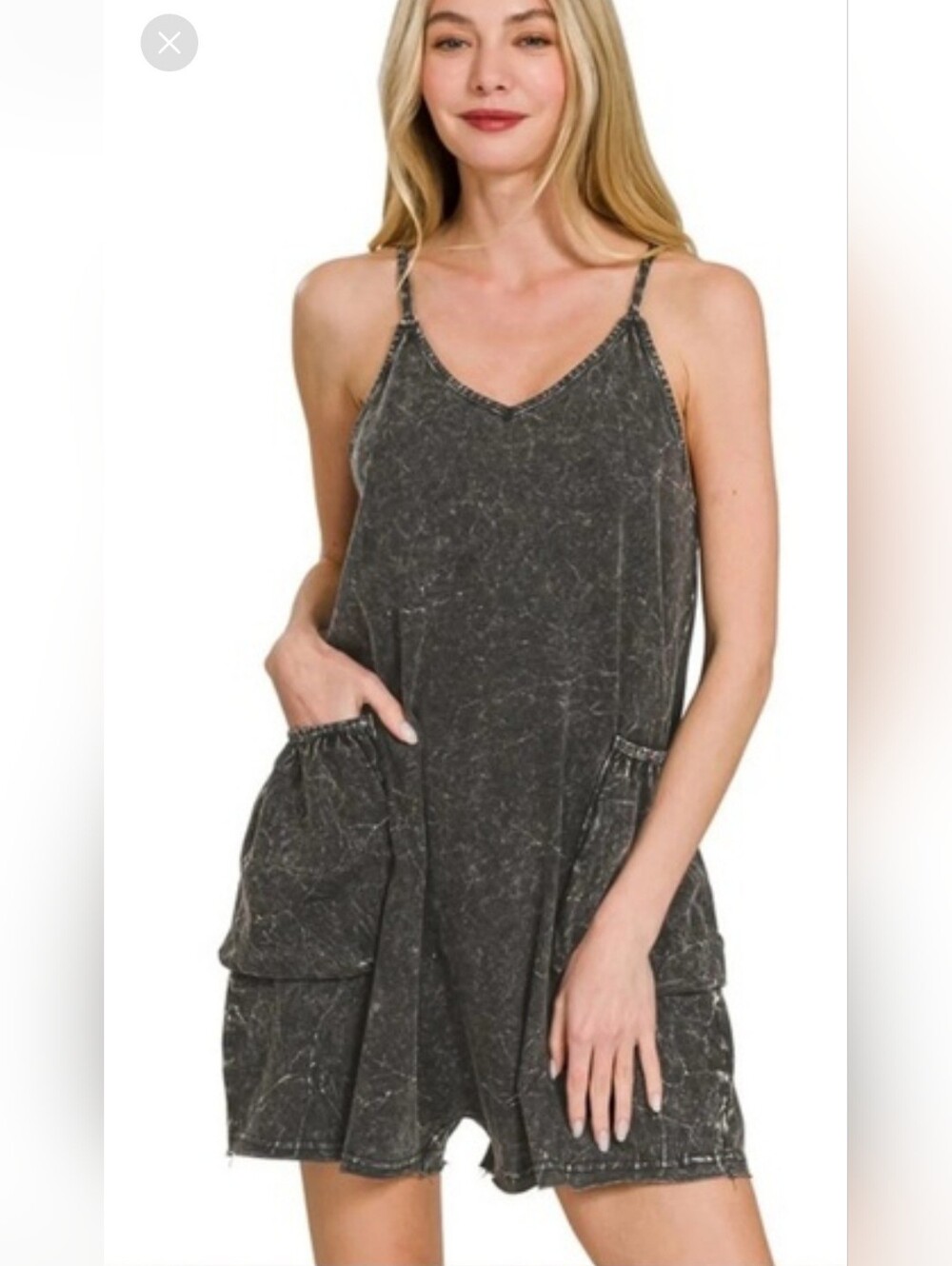 Zenana Outfitters Washed Ash Black Romper with Pockets